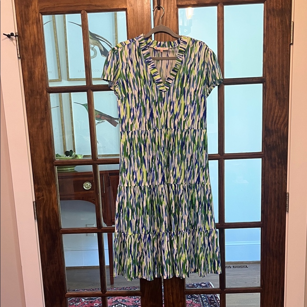 Jude Connally Green and Blue Patterned Midi Dress